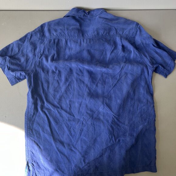 Mens Tommy Bahama Size Medium Island Modern Fit 100% Silk Blue Button Shirt - Picture 5 of 5